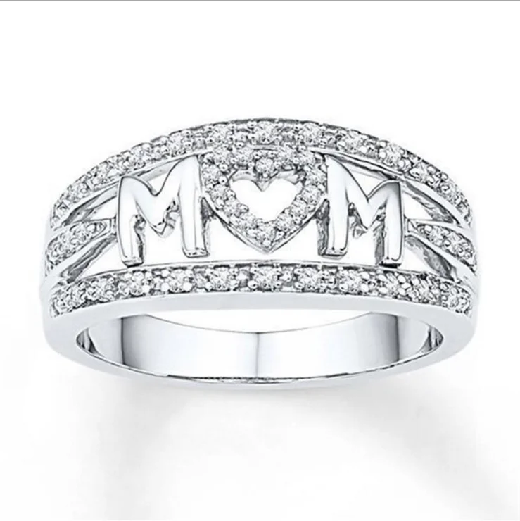 

Women Fashion Silver Color Natural Diamond Heart Rings