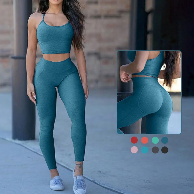 

Cross-border Popular High-waist Hip-lifting Shock-proof Wrinkle-proof Yoga Suit For Women Running Sports Suit