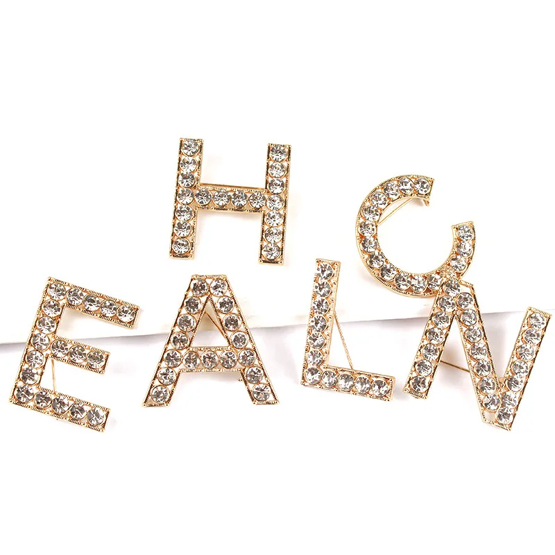 

2021 Fashion jewelry gold silver plated Rhinestone Letters Alphabet Brooch Pin 12 styles Dropshipping