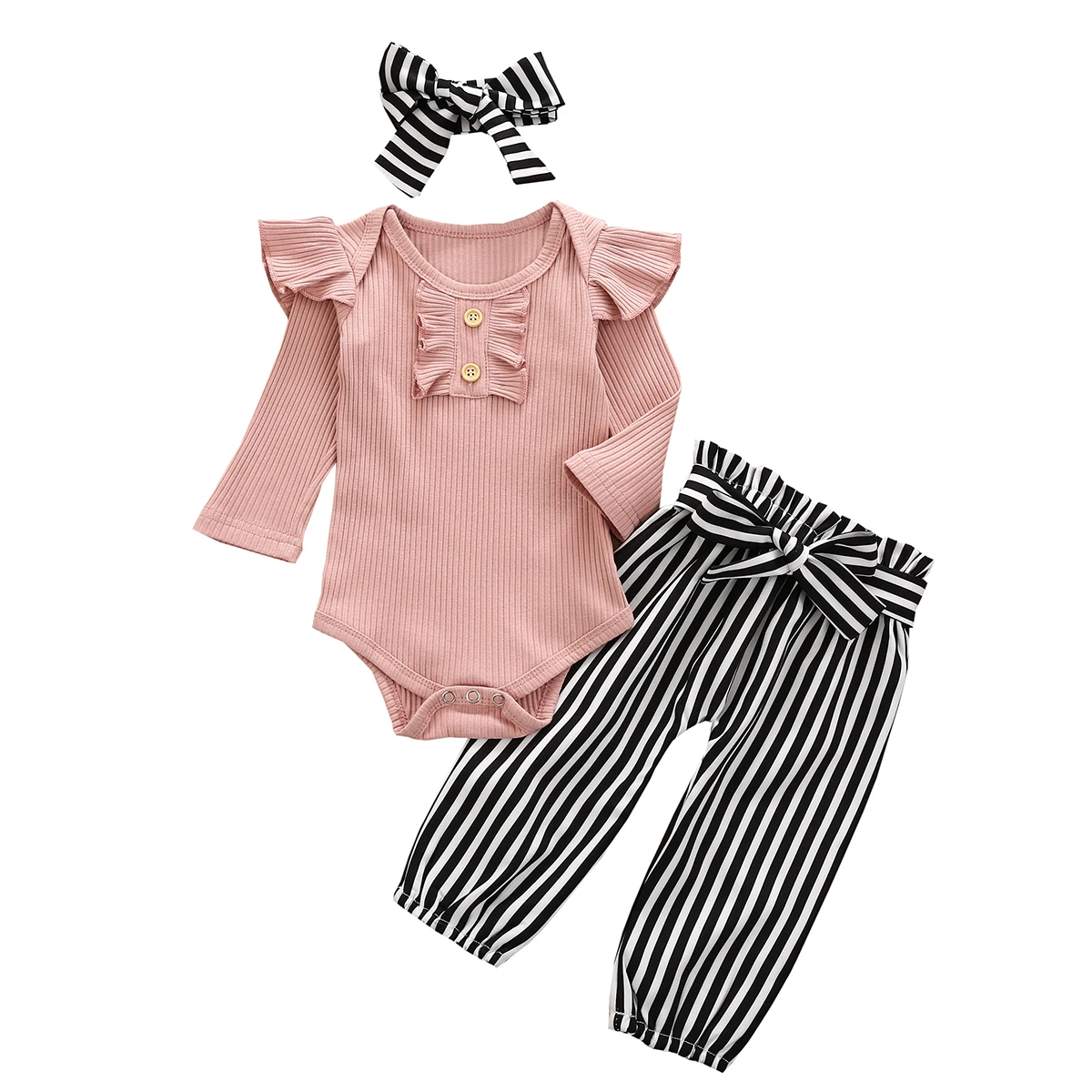 

2021 Baby Sets Newborn Kids Girls Strip Long-Sleeved Fashion Envelope Collar Romper Bodysuit Stripped Pants