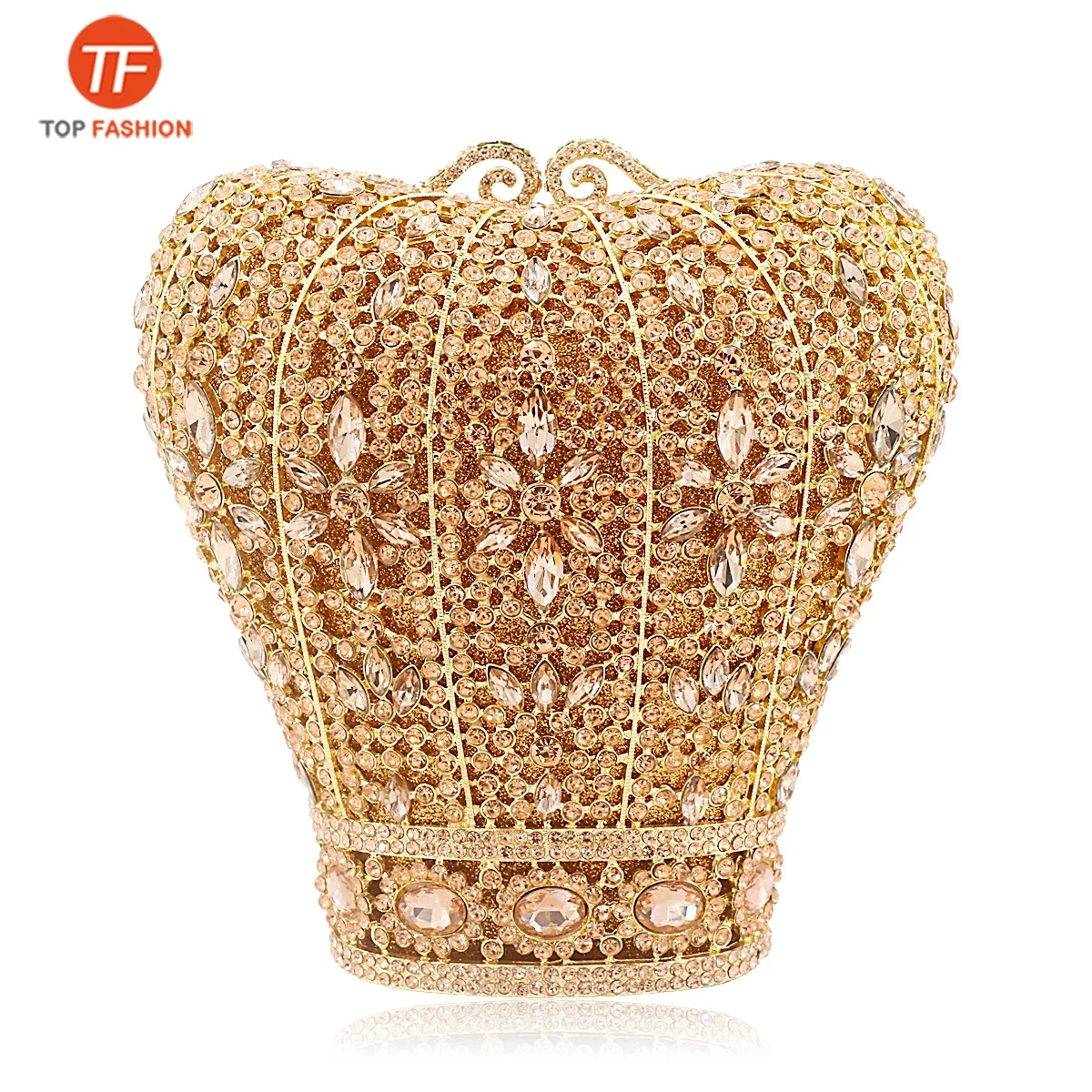 

2020 New Designed Crown Shape Evening Bag Crystal Clutch Wedding Prom Party Female Diamond Purse, ( accept customized )