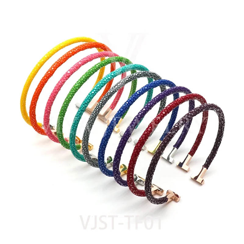 

Rainbow women bangle genuine stingray leather bangle Luxury jewelry bangle wommen