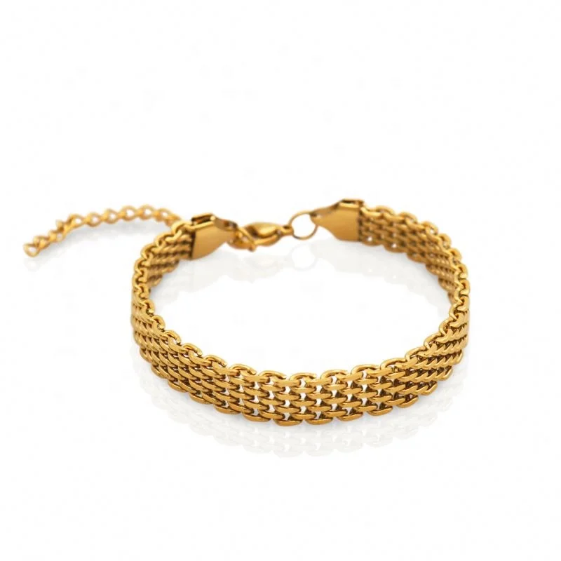 

Chris April in stock fashion jewellery vintage design 316L stainless steel PVD gold plated wide chain bracelet, Yellow gold