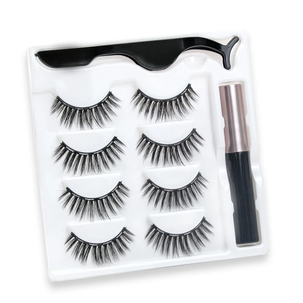 

false eye lashes 5 magnets powerful silk strip 4 pairs magnetic eyeliner lashes set magnetic eyelashes, Black color