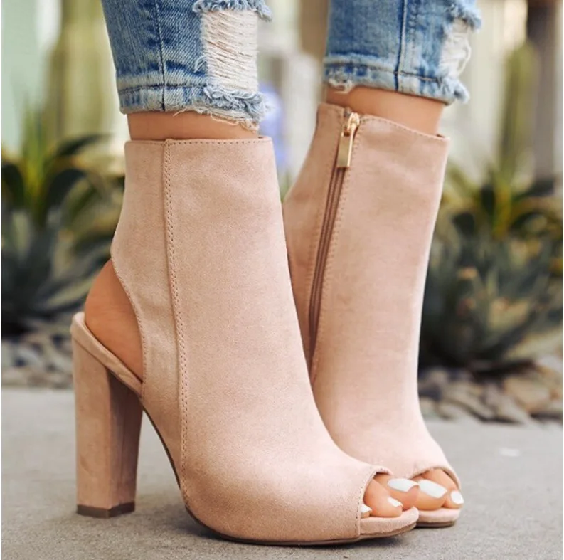 

New Autumn Women 2020 Boots Solid Color Heel Sandals Fashion Peep Toe Girl Boot