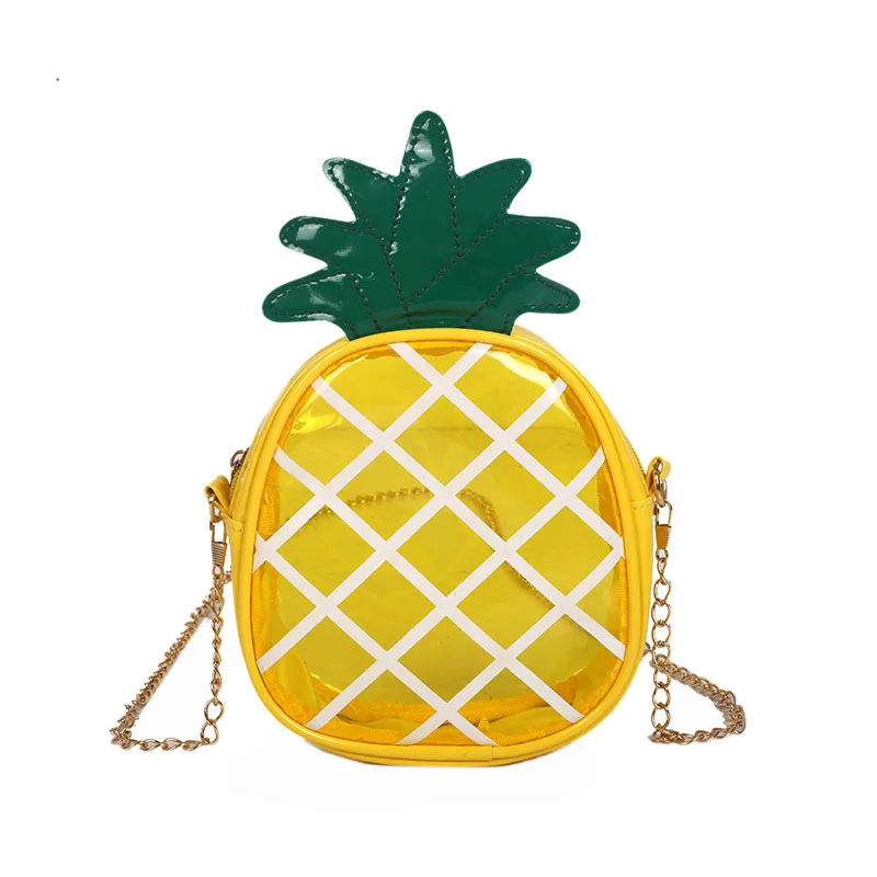 

Transparent pineapple bag Korean pineapple printed single shoulder summer chain bag Plastic Kids Mini Mental Chain Women Leather, Customizable