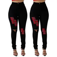 

9S03532 newest design high stretch patches ripped black women clothing fashion jeans