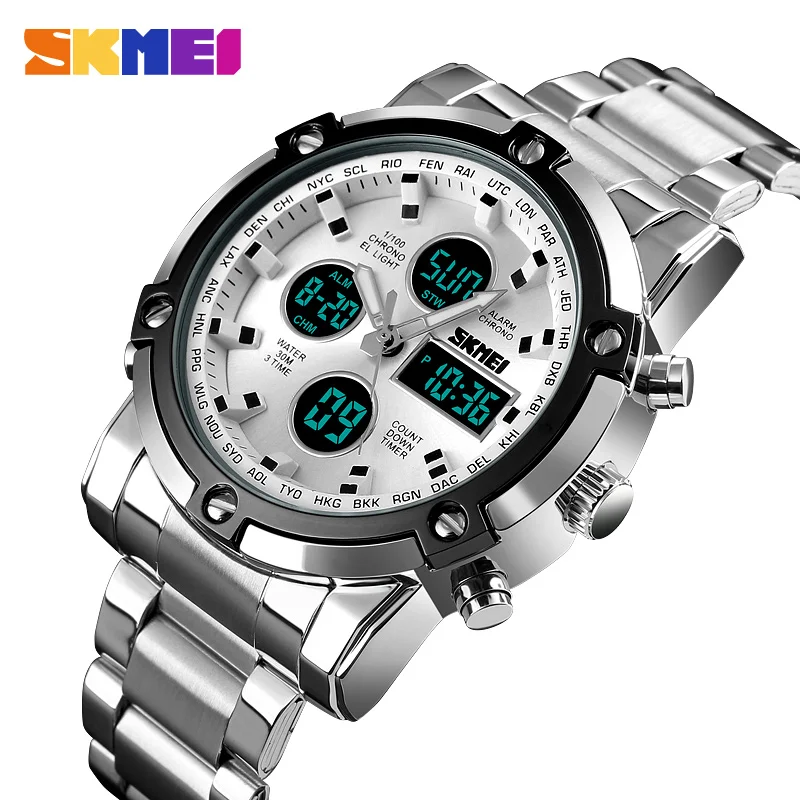 

SKMEI 1389 men watch digital dual time 3 atm water resistant stainless steel watch