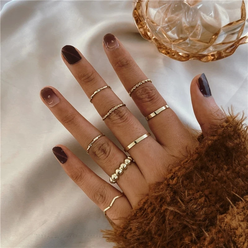 

Boho Fashion Minimalism Round Rings Set Classic Geometric Twist Open Ring Joint Rings for Women Female Jewelry