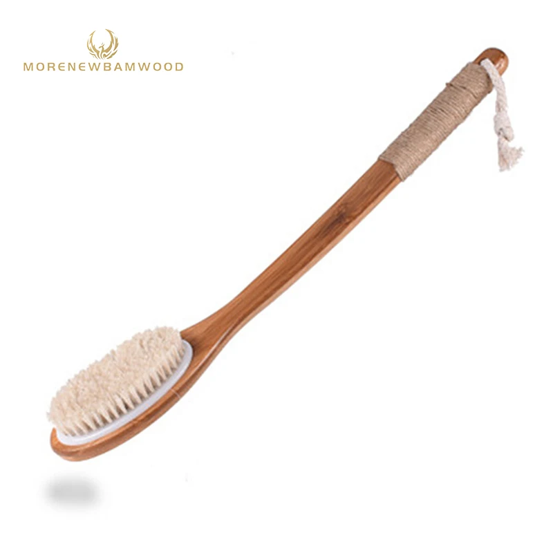 

Bamboo massage bath brush with curved handle. Horse hair bath brush