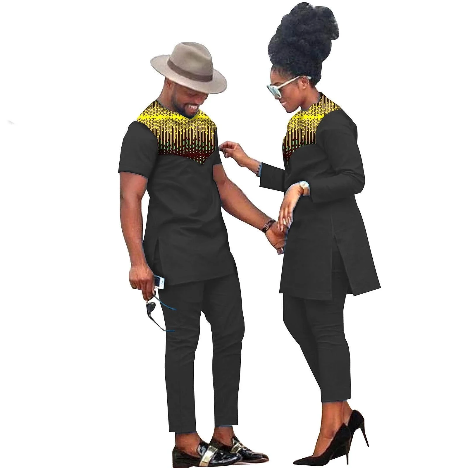 

African Clothes for Couples Women Ankara Print Top and Pants Sets Bazin Riche Couples Matching Men Top and Pants Sets Lover Gift