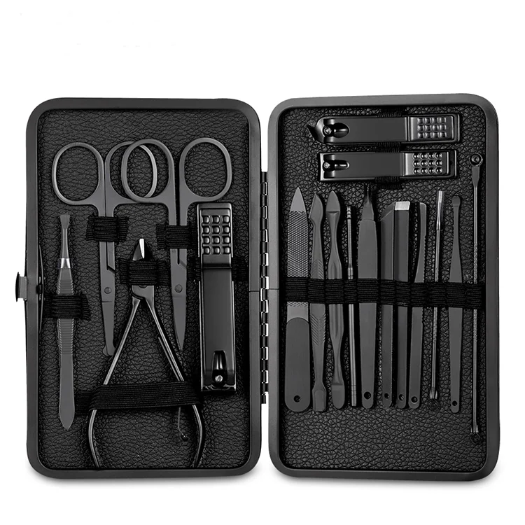 

Wholesale 7/10/12/16/18Pcs Stainless Steel Black Clippers Professional Portable Nail Supplies Mens Manicure Pedicure Set