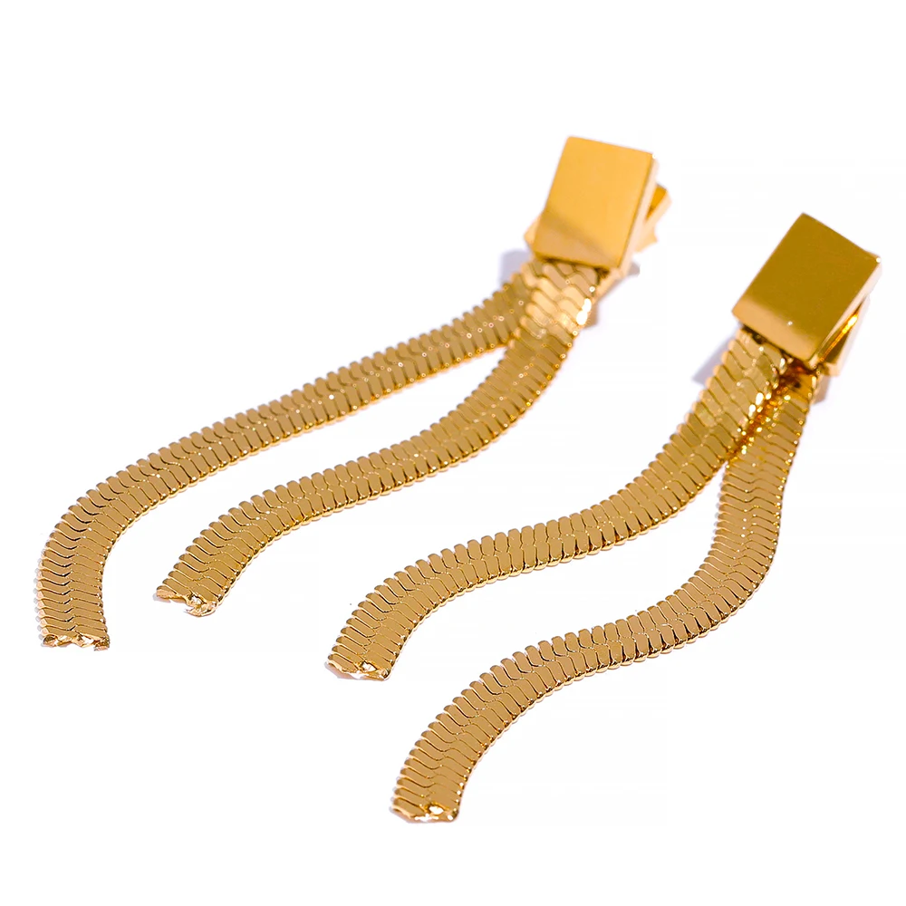 

JINYOU 2112 Women Fashion Waterproof Charm Gold Long Snake Chain Stainless Steel Tassel Drop Dangle Earrings Jewelry