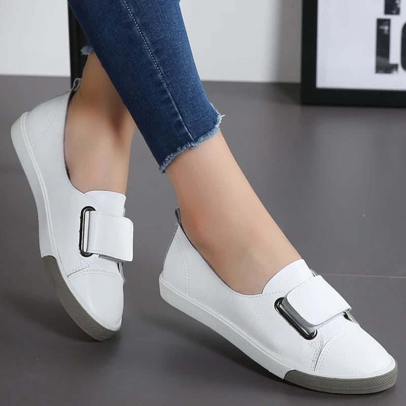 2020 Spring Autumn Women Loafers Flats Lady Slip On White Shoes Genuine ...