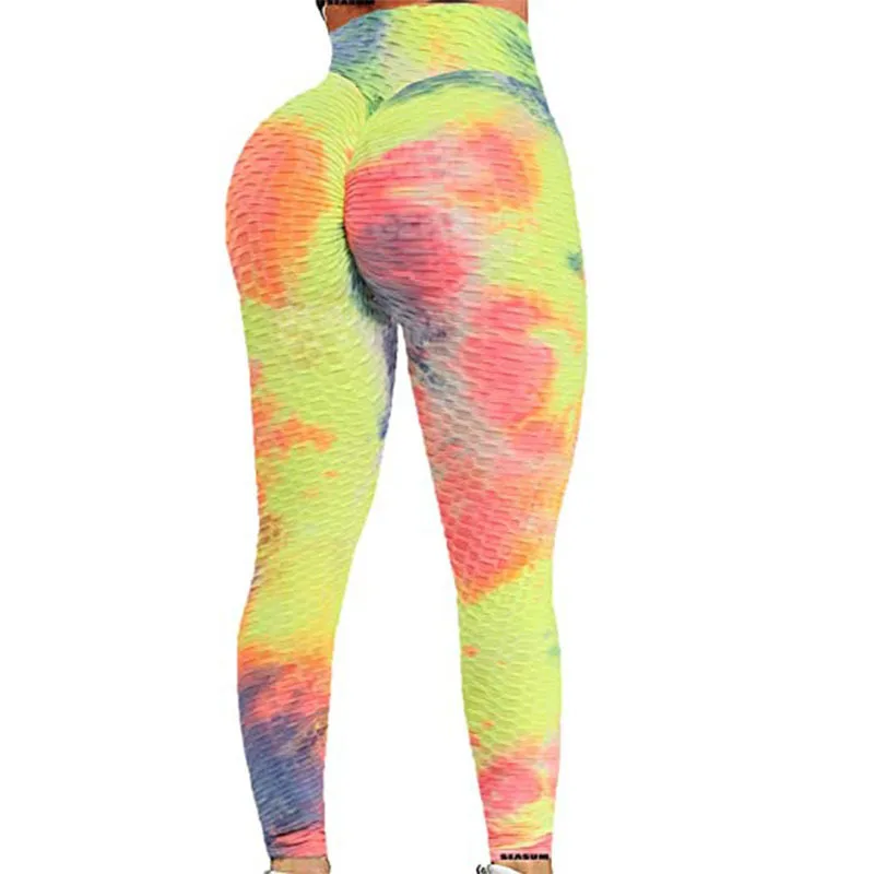 

Fashion Women Fitness Sportswear Puff Pants Honeycomb Yoga Seamles Legging Tie Dye Yoga Pants