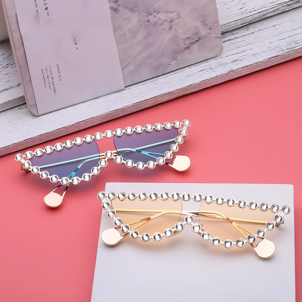 

European American cat eye set diamond sunglasses GG metal full diamond sunglasses for women sunglasses