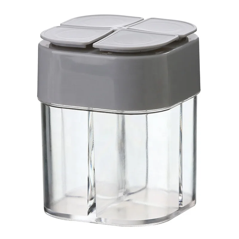 

4 in 1 Plastic Salt and Pepper Shaker Clear Spice Dispenser 4 Compartment Seasoning Jar Travel Spice Containers with Lids
