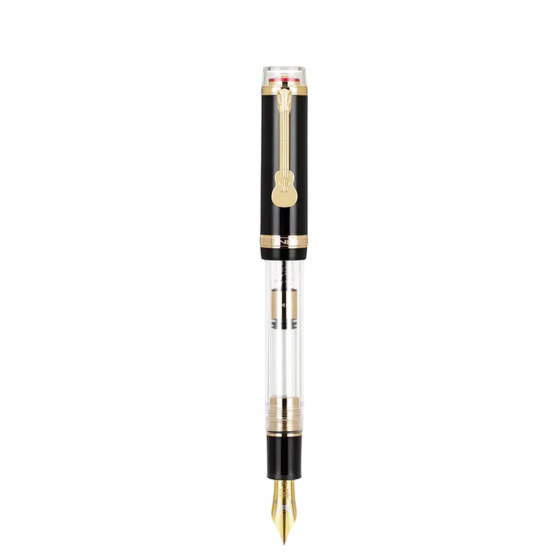Jinhao 1935 Clear Acrylic Fountain PenPalace Museum Red Color With Luxury Guitar Clip and Large Converter Calligraphy Ink Pen