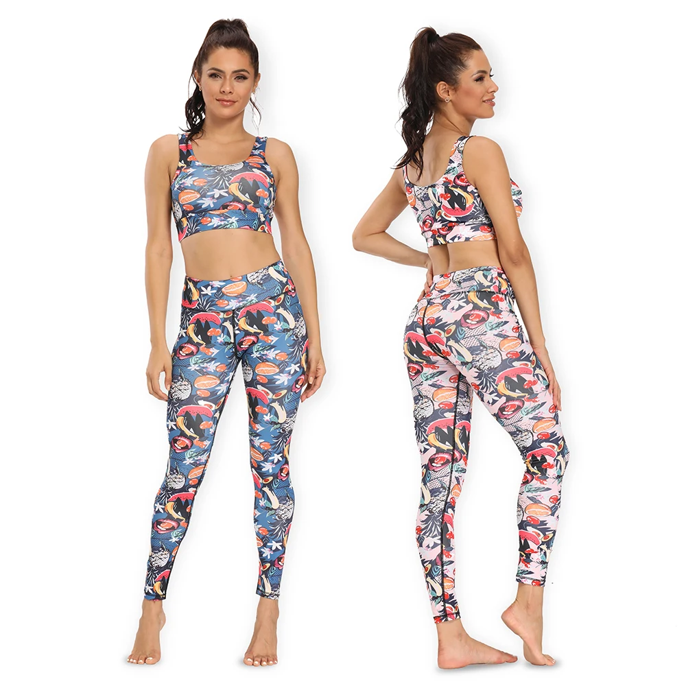 

OEM ODM unique bra pants fruit print semless yoga suit 2 pieces sports set, Picture