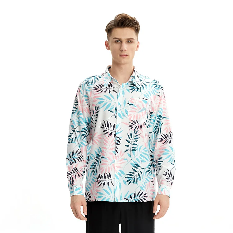 

Quick Dry Men Fashion Casual Plant Printing Sandy Beach Hawaiian Shirts
