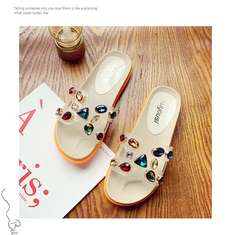

2020 New Style Net Red Gem transparent slippers Outdoor Beach Sandals for Women, Blue/ green/orange