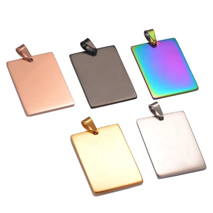 Rectangle shape 5 colors pendant type customized engrave cheap wholesale jewelry high quality stainless steel id blank dog tag