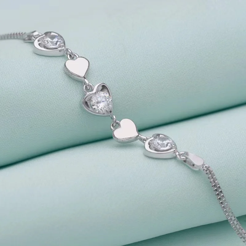 

Heart Bracelet 100% Real S925 Sterling Silver Personalized Chain Bracelets for Women Teen Girls Charms Birthday Gifts