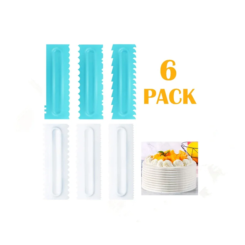 

Decorating Cake Scraper Set of 6 Packs,Cake Decorating Comb and Icing Smoother, Plastic Sawtooth Cake Scraper, Blue