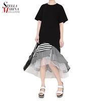 

New 2018 Women Black Trumpet Dress Long Sleeve Patchwork Ruffles Hem Ukraine Stylish Female Cute Midi Casual Loose Dresses