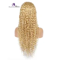 

Tsingdao 100% remy human hair full cuticle aligned Pre-Plucked 613 blonde color 150% Density deep curly wave full lace front wig