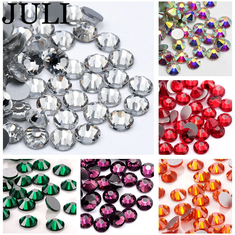 

JULI Wholesale Ss3-Ss34 Crystal Stones Stickers Non Hot Fix Strass Glass Crystal Flatback Rhinestones, More than 50 colors can be selected