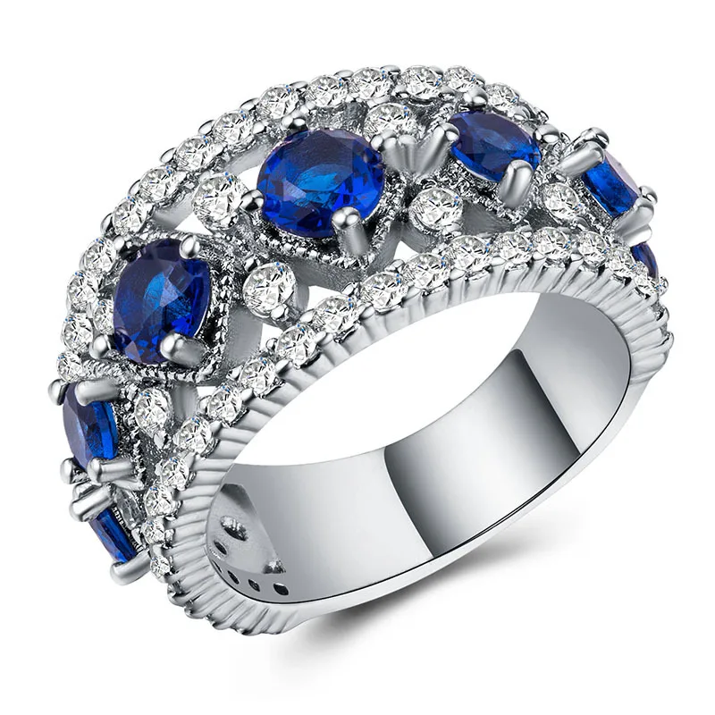 

Hot sale Europe and America luxury women Blue zircon Ring S925 Silver-plated Shiny jewelry, As picture