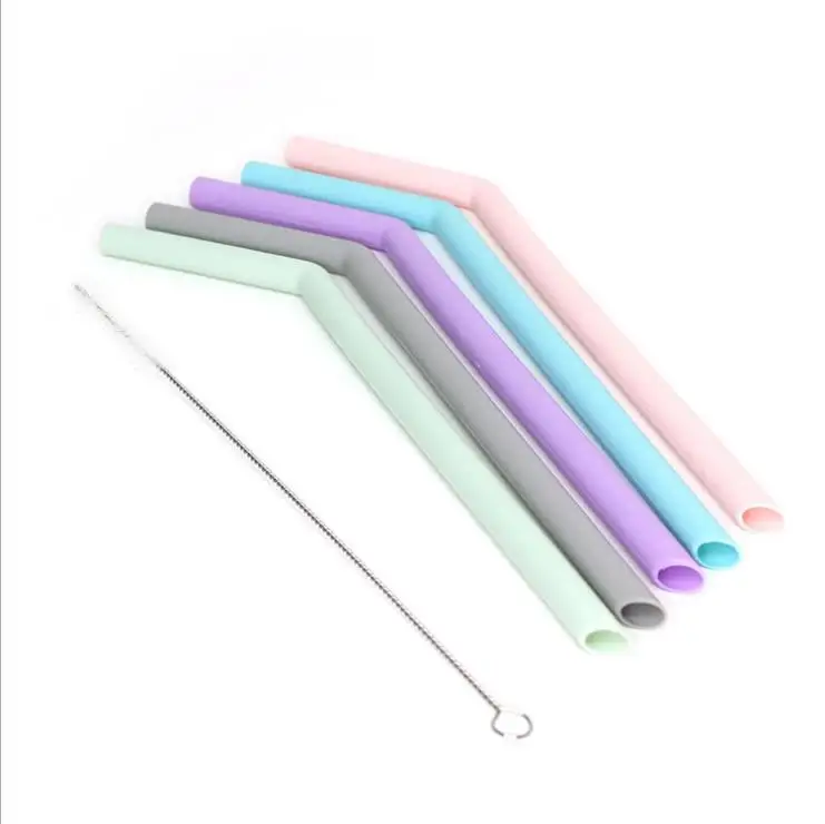 

New Product Ideas Baby Silicon Eco-Friendly Reusable Boba Folding Silicone Straw Cases For Kids, Blue/green/pink/red/yellow/purple/gray