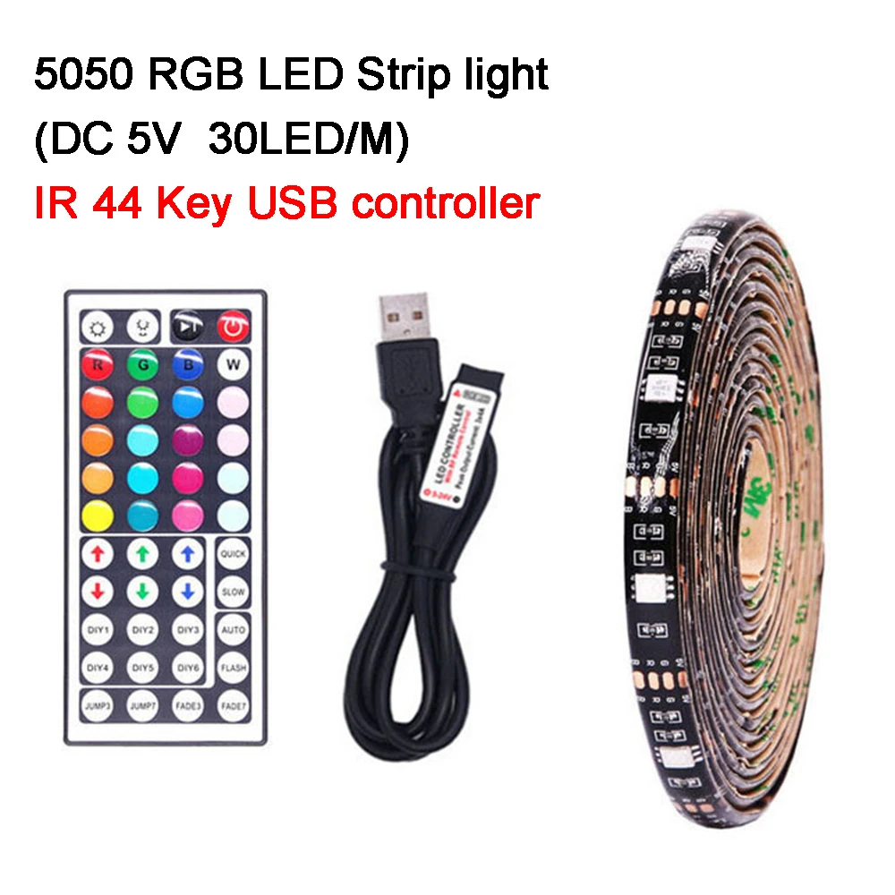 1M 5V USB LED Strip Light SMD5050 RGB Waterproof IR Remote Controller TV PC Back 