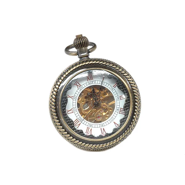 

WAH275 Antique Aeneous Steampunk Open Face Mechanical Mens Pocket Watch with Chain, Bronze