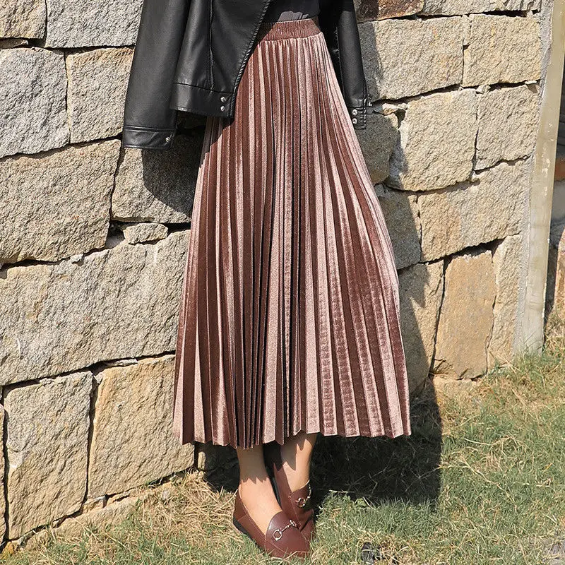 

Spring and Autumn New Fashion Women's High Waist Pleated Solid Color Half Length Elastic Skirt Promotions Lady Black Pink, Shown