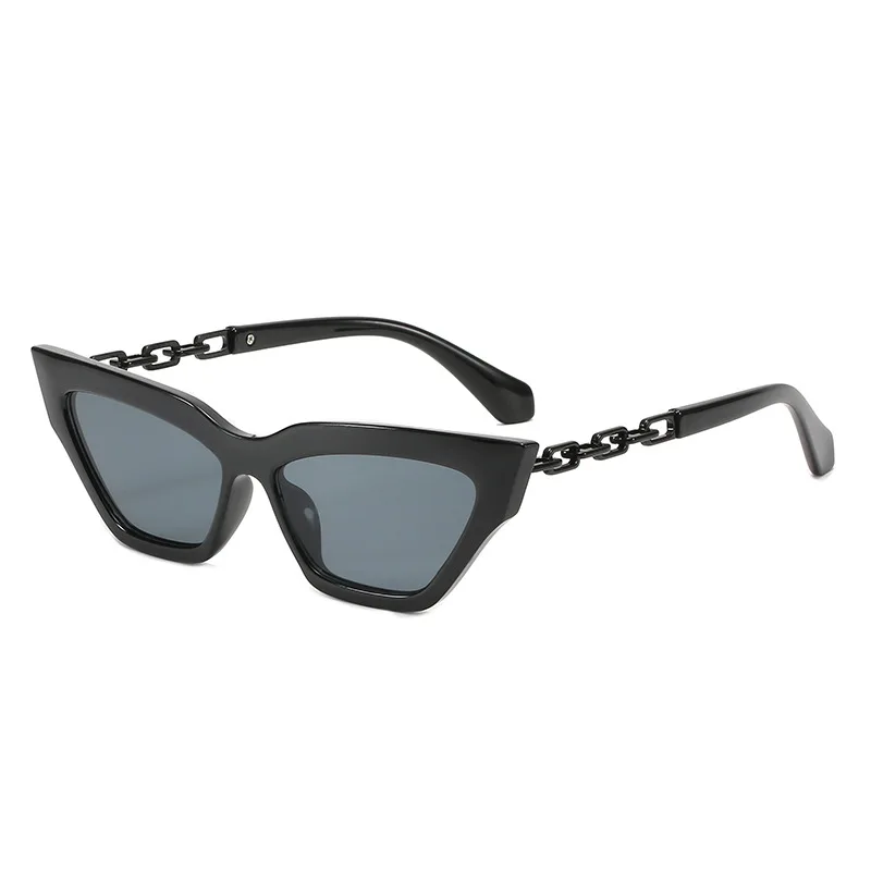 

2021 new cat eye with chain plastic frame sun shade retro women small cateye fashion sunglasses uv400