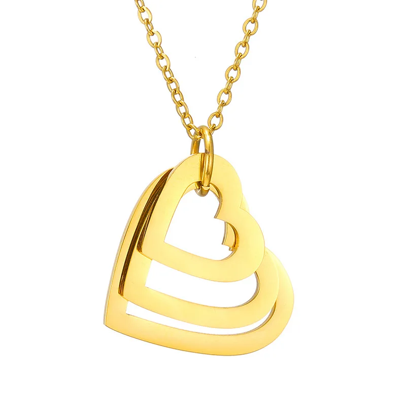 

Stainless Steel Gold Multi Layer Heart Charms Pendant Necklace Can Customized Any Words Friendship Monther Day Necklace