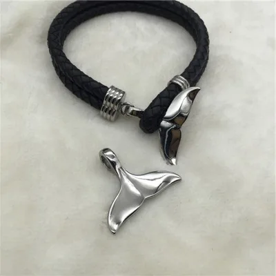 

Hot Sale Cord Bracelets DIY Accessories Bright High Polished Stainless Steel Whale Tail For Men Bracelets Jewelry Findings, As pictures show