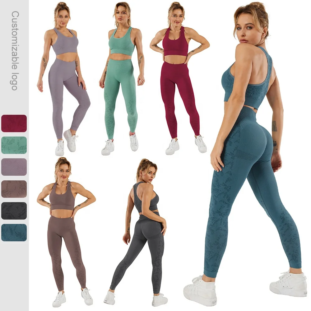 

Fitness Sportswear Sexy Bra Crop Top Running Tights 2pieces Workout Women Seamless Floral Yoga Set