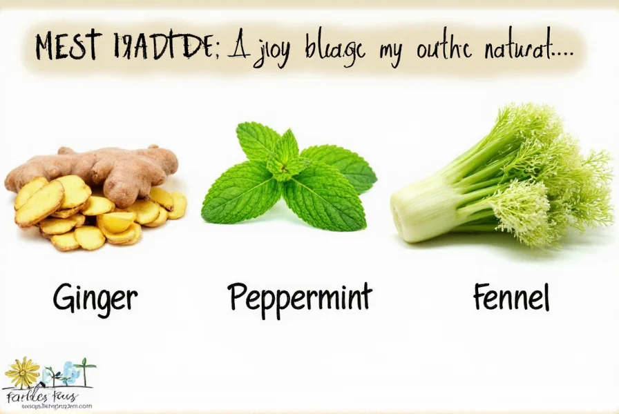 Comparison of natural remedies for bloating including ginger, peppermint, and fennel