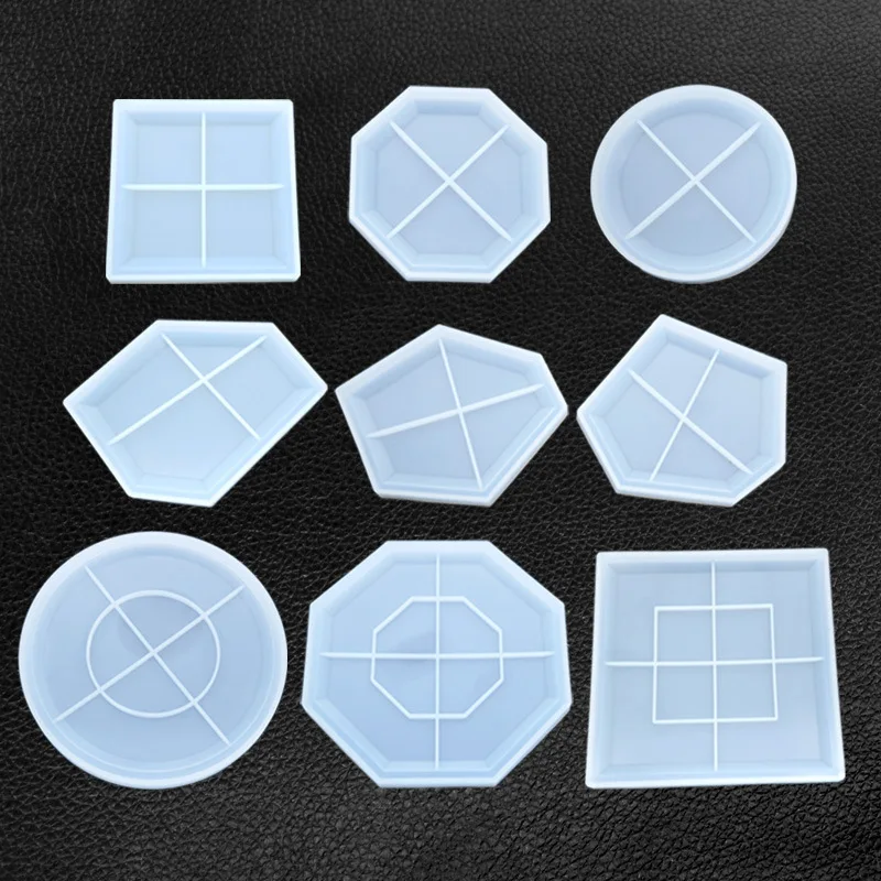

Food Grade crystal drop square round octagonal irregularity shape coaster silicone mold Resin Casting Mold