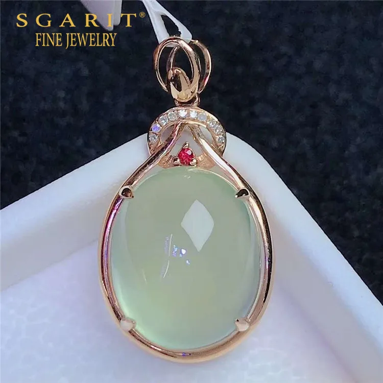 

SGARIT new lady personalized jewelry wholesale 18k gold necklace making 12.65ct natural prehnite stone pendant