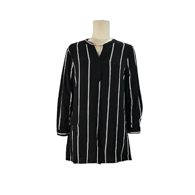 

Low price in stock black White stripe 100% viscose loose women mid dress