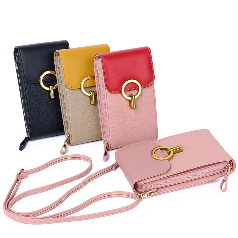 

Fashion ladies solid phone bag crossbody wallet phone bag pu leather shoulder bag cell phone pouch for women