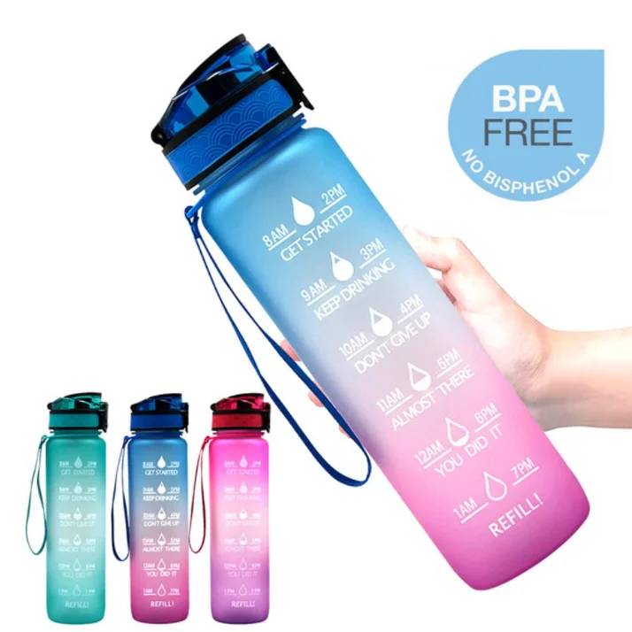 

32oz Motivational Fitness Sports Water Bottle with Time Marker & Fruit Infuser & Large Wide Mouth Leakproof Durable Non-Toxic, Blue,pink,green,and others