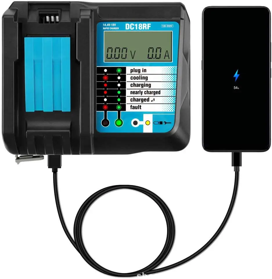 

Li-Ion Battery Charger Voltage Current Lcd Digital Display For Makits Dc18Rf Bl1830 Bl1815 Bl1430 charger with USB, Black