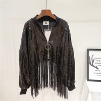 

YIZHIQIU High Quality Long Sleeve Fringed Women Sequin Jacket Coats