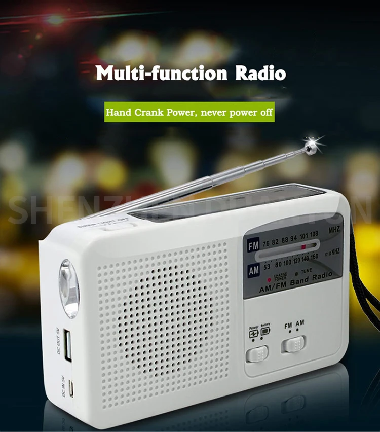 promotional outdoor led hand pressing flashlight crank dynamo solar radio with torch lighting emergency battery charger Iphone