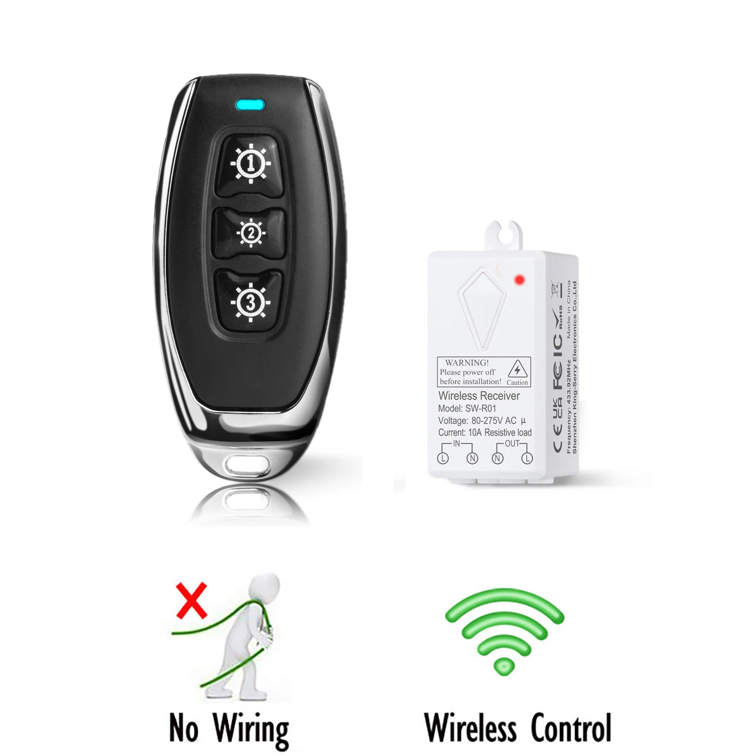 

No Wires Remote Control Light Switch for Ceiling Fan Lamp Light Remote Wall Switch Remote Key Fob Wireless Light Remote Switch